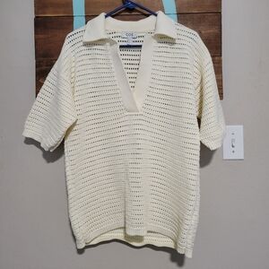 COS Beige Knitted Unisex Polo Shirt
